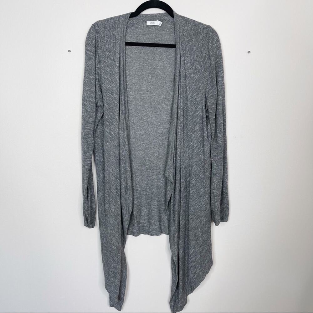 Vince Womens Small S Gray Lightweight Linen Drape Front Cardigan Open Front